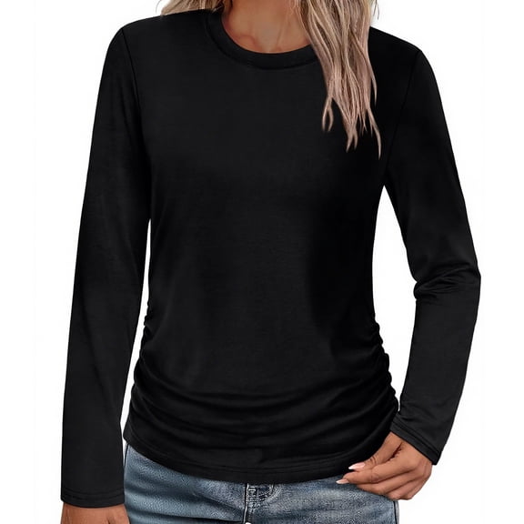 Yigetop Womens Tops, Long Sleeve Shirts for Women Ruched Fall Tops Crew Neck T Shirts Fashion Clothing 2025 4.7 4.7 Out of 5 27 Ratings Basic Tees for Women Black L