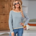 thumbnail image 4 of HAOYUNL Women's Striped T Shirts Fashion Long Sleeve Fashion Knitted Sweater Crew Neck Loose Pullover Tees Spring Fall Tops S-XXL, 4 of 7