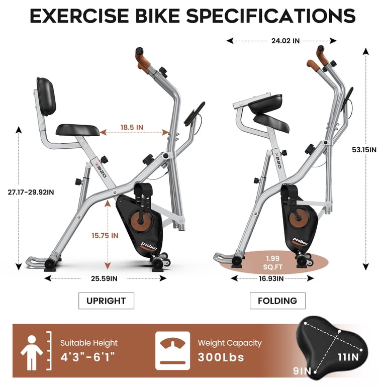 Pooboo Magnetic Exercise Bike with Arm Exerciser, Foldable photo 7