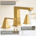 thumbnail image 3 of Brushed Gold Bathroom Faucets 3 Hole | 2-Handle 8 inch Widespread Bathroom Sink Faucet, Waterfall Bathroom Faucets 3 Pieces Lavatory Vanity Faucet with Pop Up Drain & Supply Hoses, 3 of 5