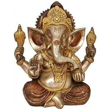 Exotic India ZCI05 Blessing Lord Eating Modaka Ganesha Brass Statue Multi Color