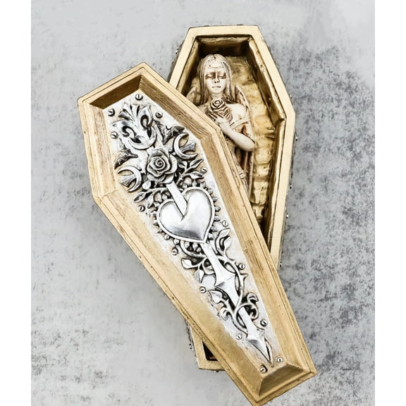 Vampiress Dracula Queen Bride Figurine With Floral Heart Sword Coffin Casket Box