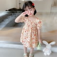 thumbnail image 2 of Ketyyh-chn99 Girls Casual Floral Dress Toddler Girls Floral Print Short Sleeve Beach Dress Perfect for Summer for 2 Years,Beige, 2 of 6