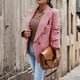 thumbnail image 2 of Chaqueta de Negocios informal ligera con estampado a cuadros elegante para primavera y otoño para mujer, blusa ajustada con bolsillo de imitación, ropa de abrigo,blazer clásico（Rojo， L), 2 of 5