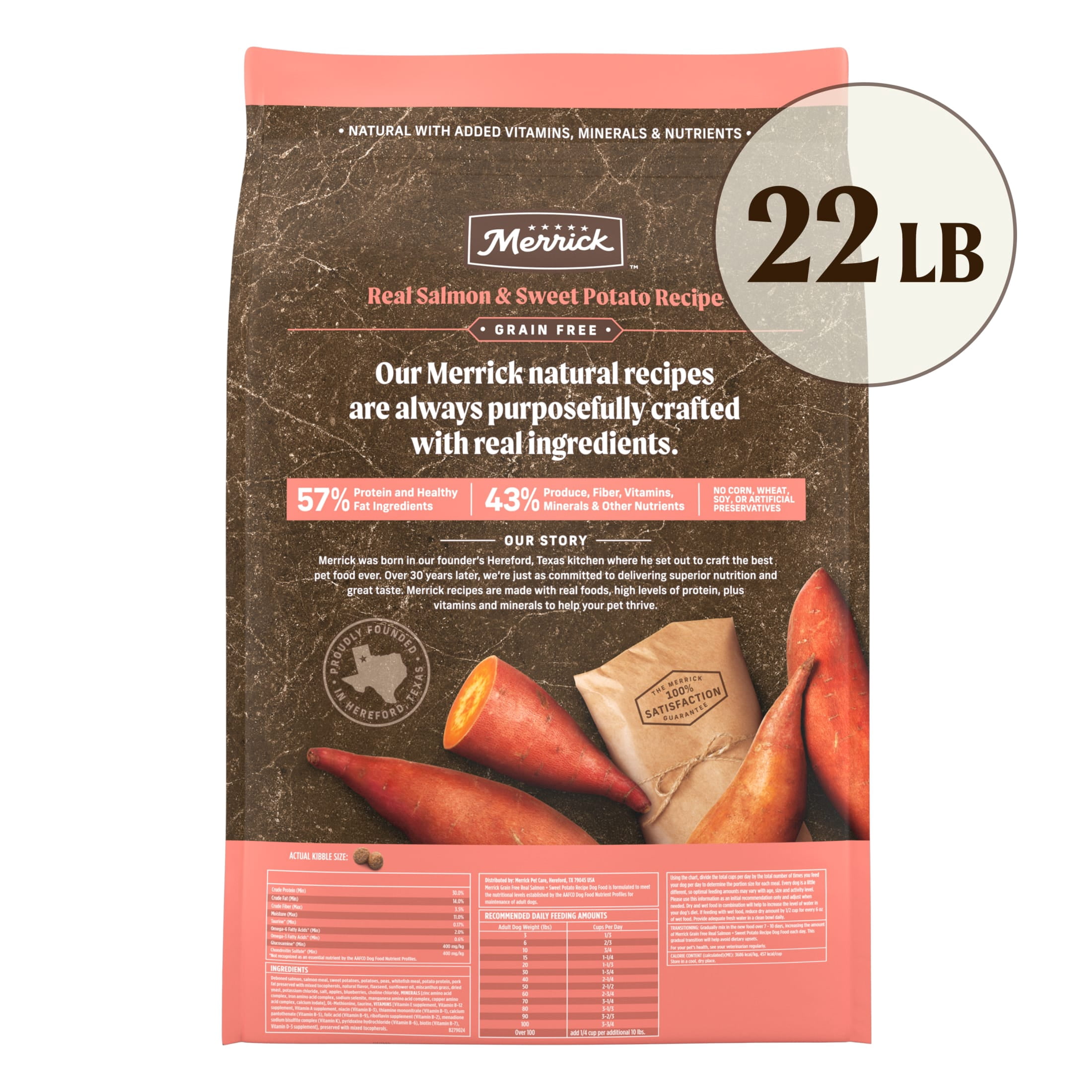Merrick Real Salmon & Sweet Potato Dry Dog Food, Grain Free, 22 lb Bag