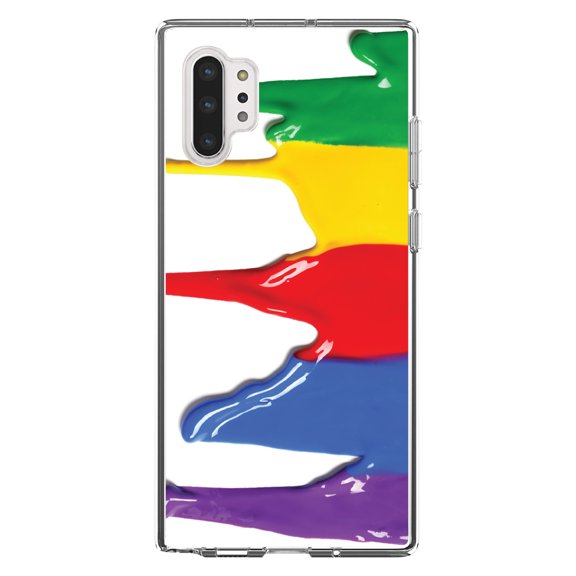 DistinctInk Clear Shockproof Hybrid Case for Galaxy Note 10 PLUS (6.8" Screen) - TPU Bumper, Acrylic Back, Tempered Glass Screen Protector - Rainbow Paint Dripping - Rainbow Art Supplies