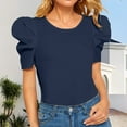 thumbnail image 2 of TODOZO Hot Sale!! Women's Round Neck Short Puff Sleeve Solid Slim Fit T Shirt Blouse Navy Xxl, 2 of 4