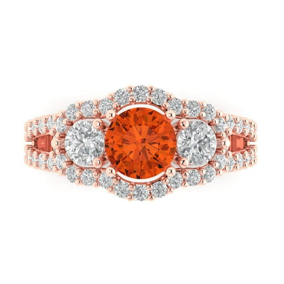 Three-Stone Engagement Ring for Women - 2.16ct Simulated Red Diamond in 18K Rose Gold Promise Ring