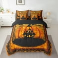 thumbnail image 2 of Manfei Magical Gothic Castle Bedding Comforter Set 7pcs, Cartoon Pumpkin Queen Bedding Sets, Orange Black Halloween Reversible Queen Sheet Sets, Microfiber Bedroom Decor, 2 of 7