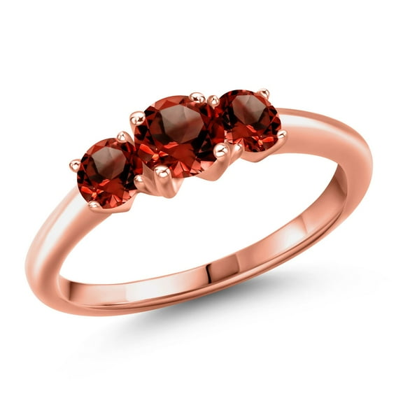 Gem Stone King 18K Rose Gold Plated Silver Red Garnet Engagement Ring for Women | 1.29 Cttw | Round 5MM | Gemstone January Birthstone | Size 5