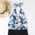 thumbnail image 3 of Traje de baño de una pieza para mujer Halter Plunge V cuello sin espalda estampado floral fruncido traje de baño para natación de verano hoja azul M, 3 of 6
