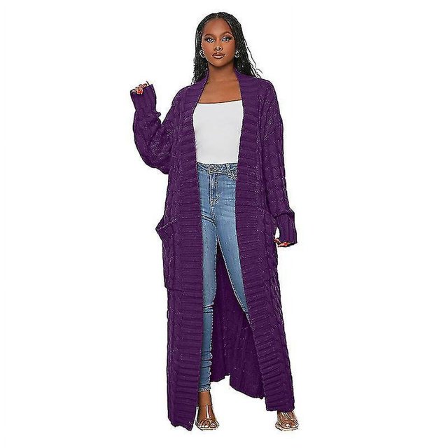 Women's Loose Knit Cardigan Lazy Pocket Long Twisted Sweater Jacket
