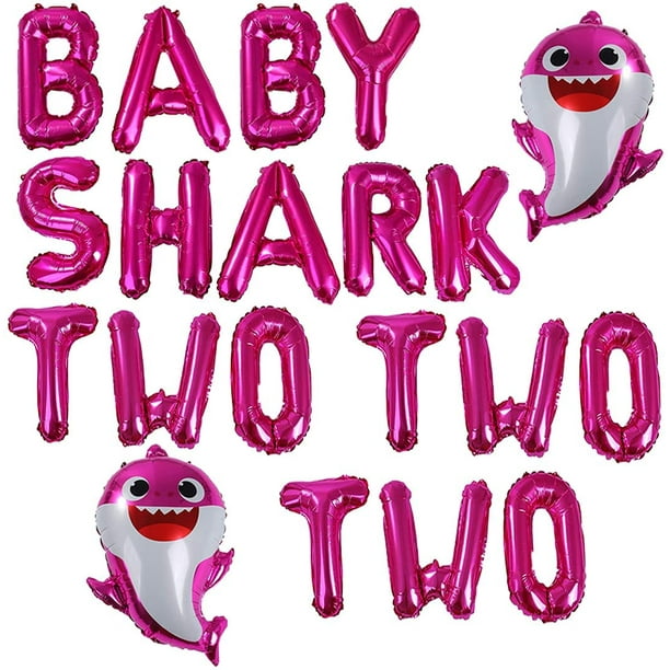 Pink Baby Shark Two Two Two Balloons Banner for Girl 2nd Birthday