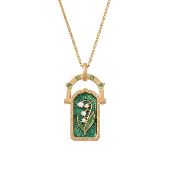 HIRPLIS Birth Flower Necklace for Women Enamel Arch Pendant Month Floral Gold Plated Stainless Steel Cubic Zirconia Meaningful Dainty Personalized Gift Jewelry May
