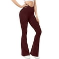 thumbnail image 4 of nerohusy Womens Yoga Legging Flare Leggings with Tummy Control V Crossover High Waisted Yoga Pants Bootcut Wide Leg Wine,XXL, 4 of 8