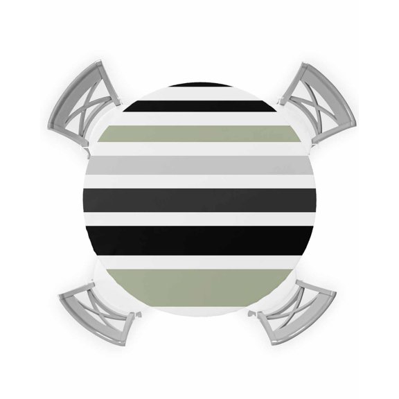 nqOlkjepod Sage Green Black Stripe Round Tablecloth, Fitted Table Cover with Elastic for 36"-44" Round Tables, Modern Abstract Coarse Striped Table Cloth Outdoor Dinning Party Waterproof Tablecloths