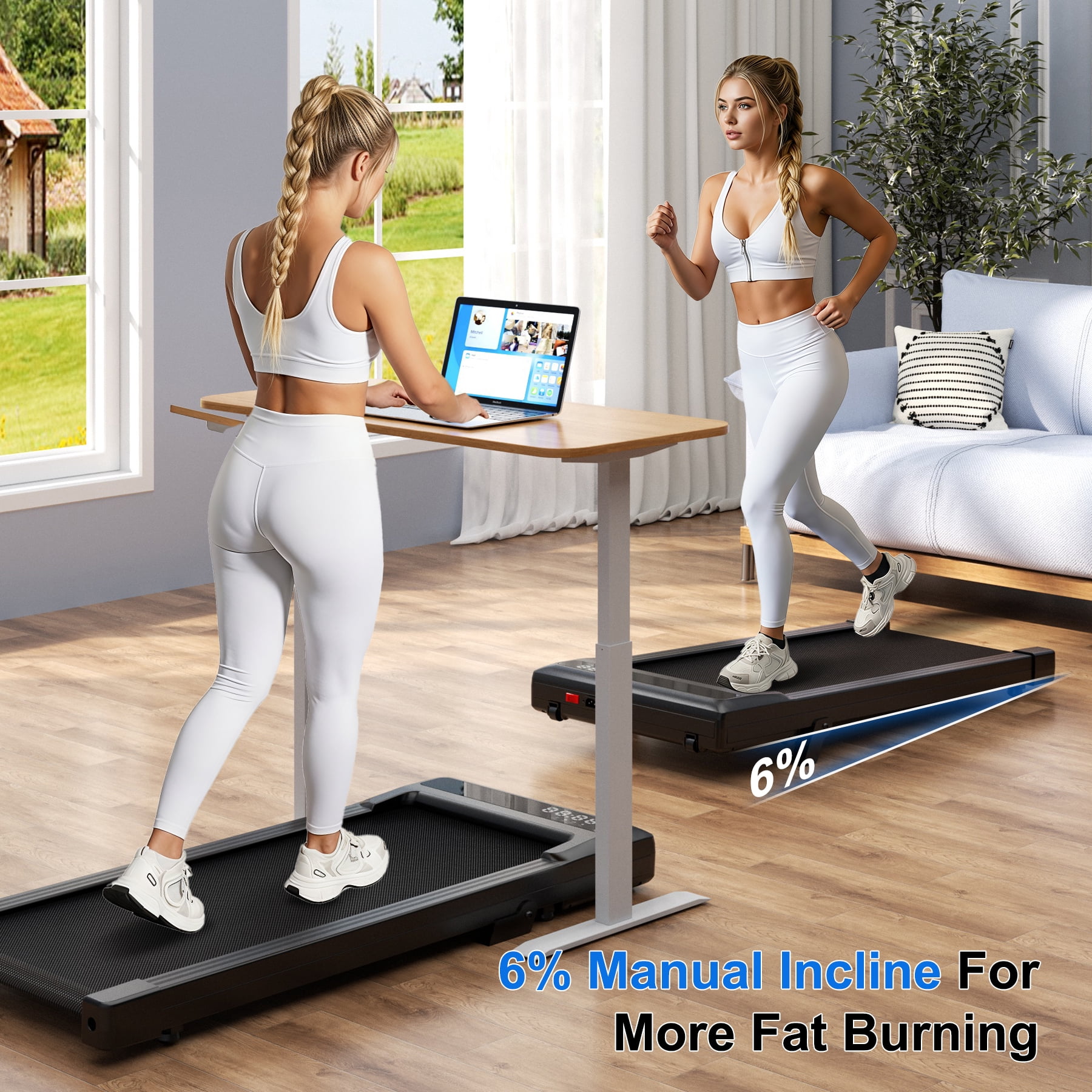 SupeRun Walking Pad with Incline, Under Desk Treadmill, 3 in 1 Portable Treadmills for Home with Remote Control LED Display, 2.5 HP Quiet Mini Treadmill for Office Home Use, 300 Lbs Capacity