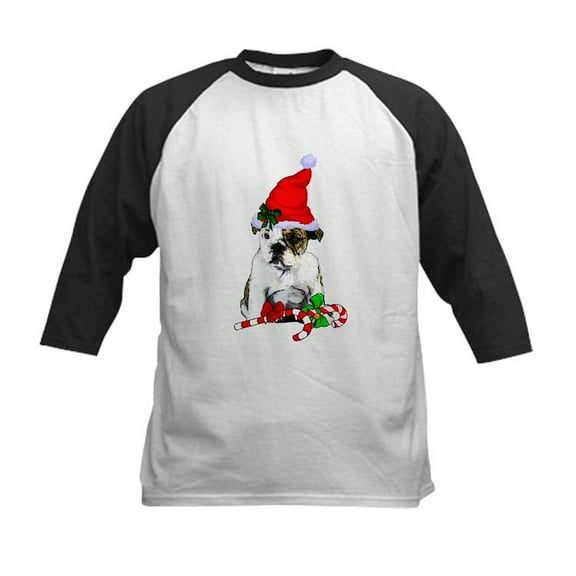 CafePress - English Bulldog Christmas Baseball Jersey - Kids Cotton Baseball Jersey, 3/4 Sleeve Shirt
