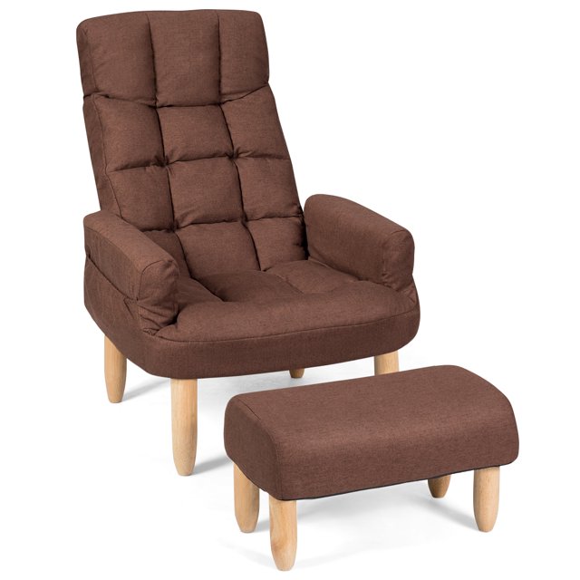 Costway Canapé Fauteuil Dossier Réglable et Appui-Tête Salon avec Pouf Marron