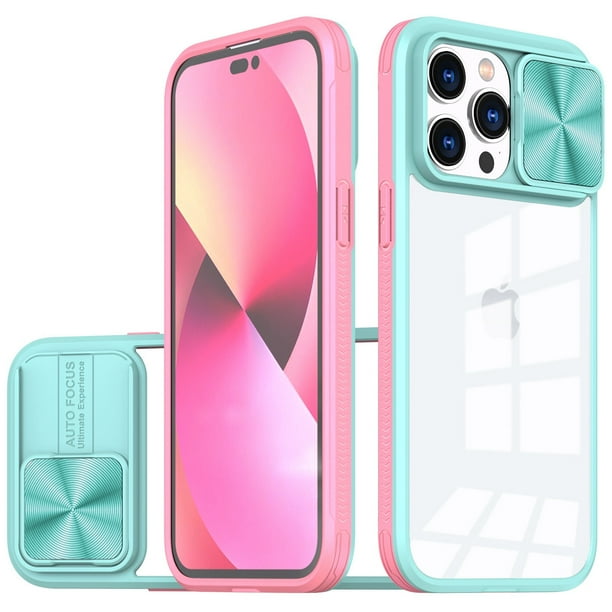 HD Transparent Case with Camera Privacy Cover for iPhone 11 Baby Blue Pink