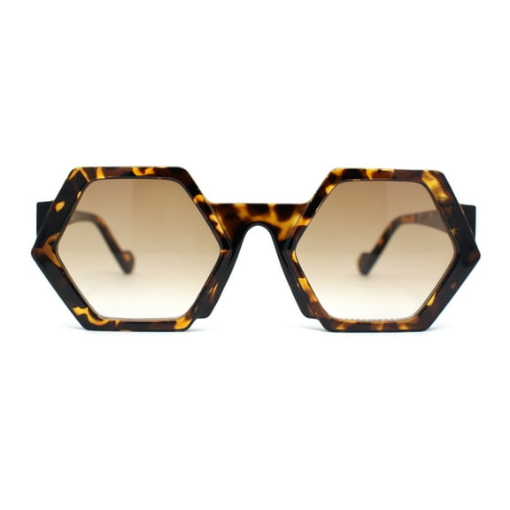 Womens Retro Chic Octagonal Plastic Mod Fashion Sunglasses Tortoise - Brown