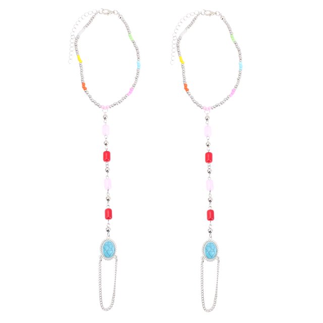 MasteelfCA 2pcs Beaded Ankle Chain Anklet Foot Chain Summer Ankle Jewelry for Women
