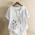 thumbnail image 2 of DDAPJ pyju Boho Tops for Women Floral Print Cotton Linen Tops Crewneck Short Sleeve Blouse Button Down Tee Shirts Lightning Sales Today White XXXXL, 2 of 5