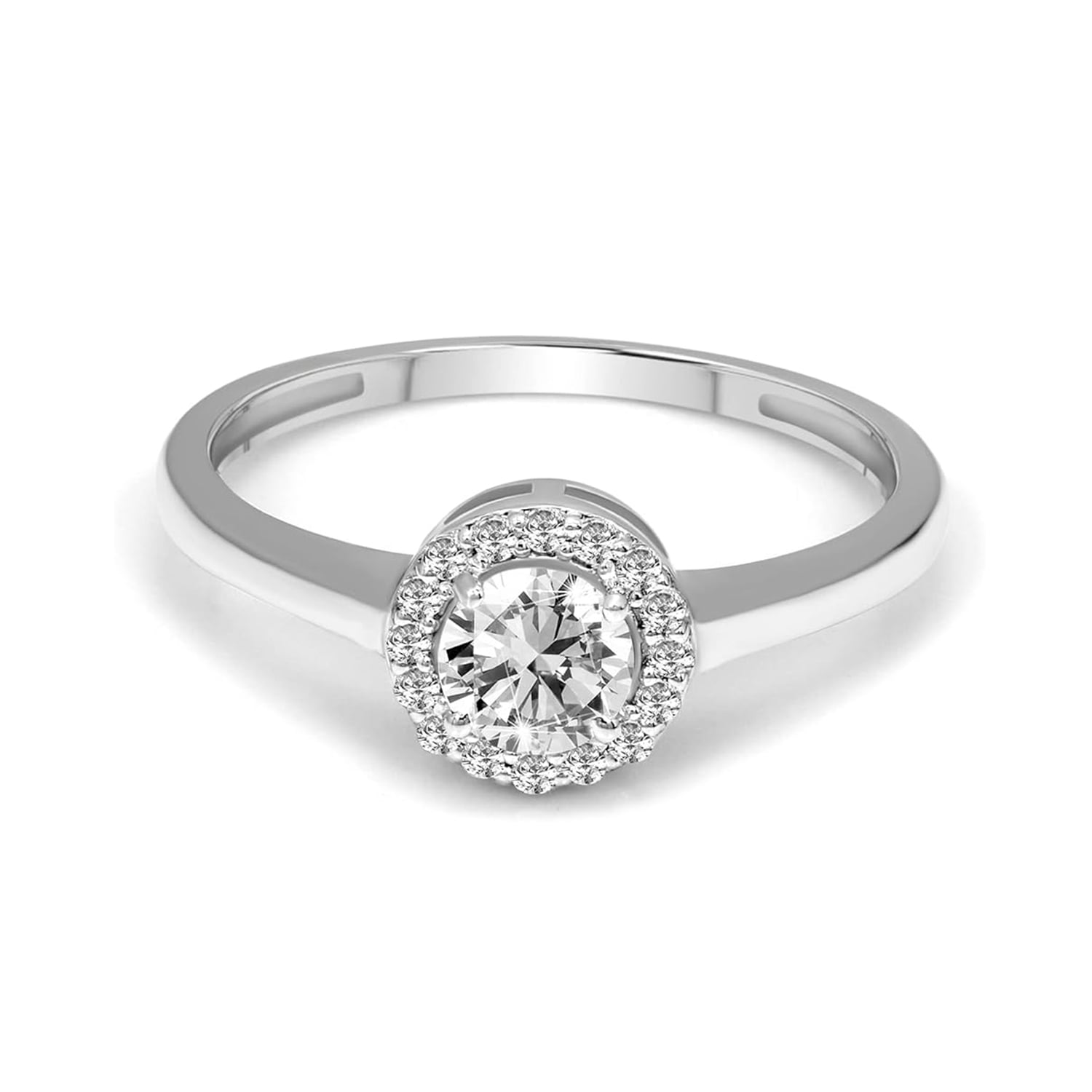 1/2 Carat | 4K White Gold | IGI Certified Lab Grown Halo Diamond Ring Prong Setting | Brilliant-Cut Round Shape Diamond | IJ-SI1-SI2 Quality Friendly Diamonds