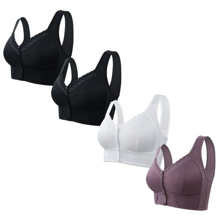 Black of Friday Deals!Clearance Staron 4PC Daisy Bras for Older Women Front Closure No Underwire Bras Comfortable Wireless Bra Stretch Soft Smoothing Plus Size Bras