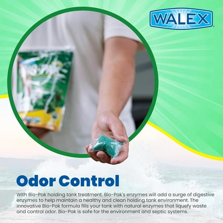 Walex Bio-Pak Holding Tank Deodorizer/Digester for RV Holding Tanks Green Alpine Scent Large Drop-In