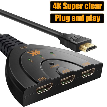 HDMI Switch 4K, YuanGao 3 Port 4K HDMI Switch Splitter Pigtail Cable Supports 4K,3D,1080P HD Audio Nintendo Switch, Xbox One, Roku 3, Apple TV HD TV Xbox PS3 PS4 3 in 1