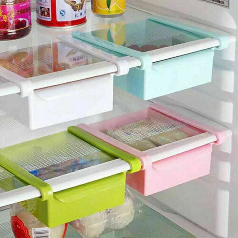 Slide Kitchen Fridge Freezer Space Save Organizer Storage Rack Shelf Holder