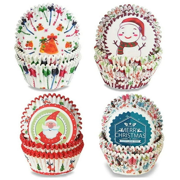 Pastel de Navidad Taza de papel Mini Cupcake Liner Taza para hornear Cajas de papel para muffins Pastel Tartas de huevo Herramientas de decoración Molde para pasteles Bandeja Wraer 400 pieza