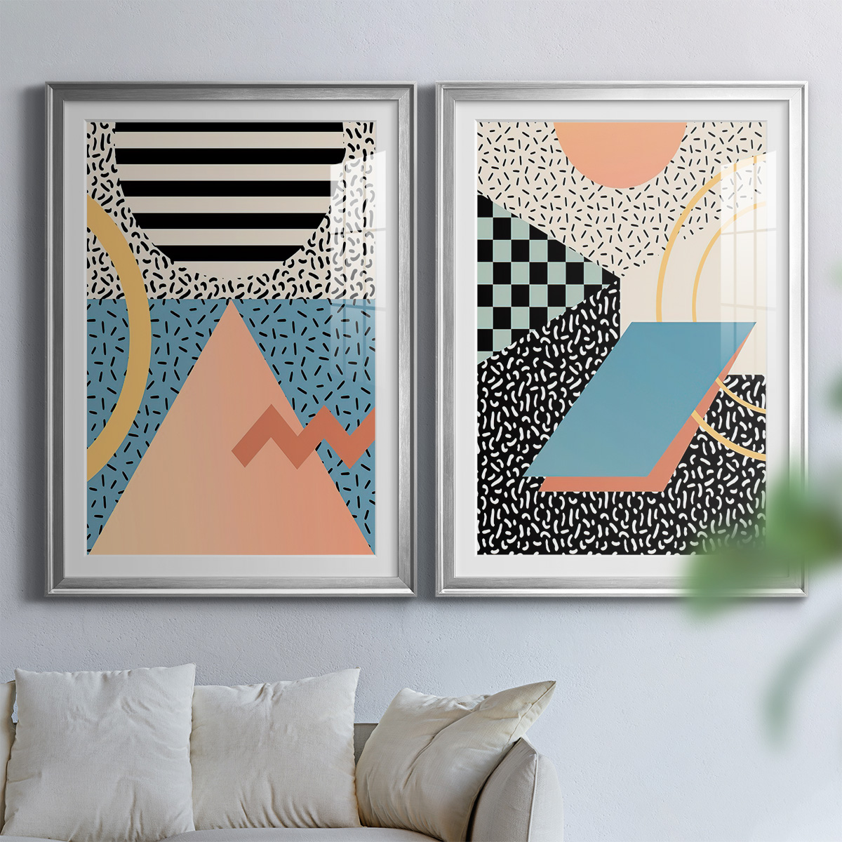 Wexford Home Modern Memphis I Premium Framed Print, 26.5" x 36.5" - Ready to Hang, Silver (Set of 2)
