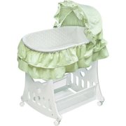 Badger Basket Portable Bassinet & Cradle with Toy Box Base, Sage Waffle Ruffled