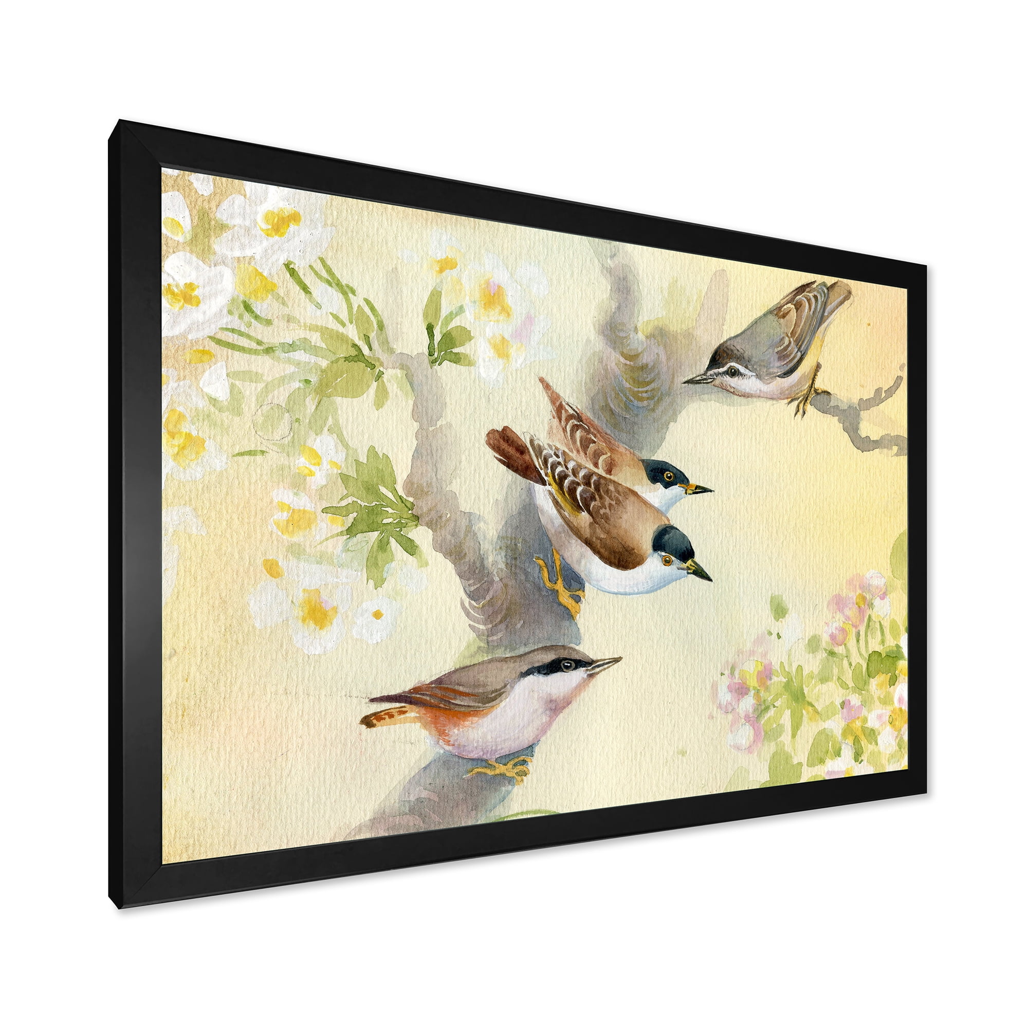 Designart 'Birds Sitting On A Blossoming Apple Tree' Traditional Framed Art Print