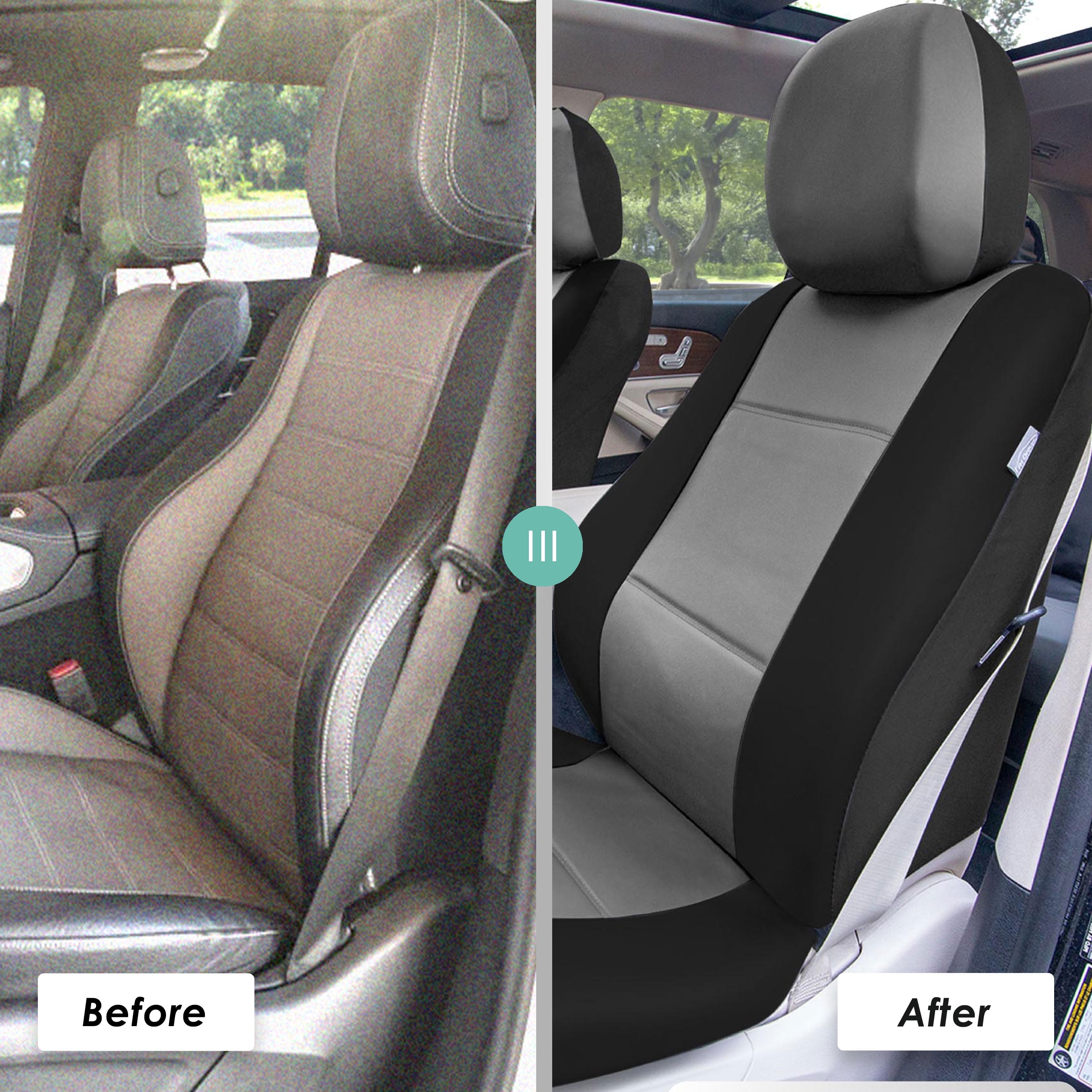 FH Group 3 Rows Universal Fit Faux Leather Car Seat Covers for SUV Sedan, Airbag Compatible, Split Bench w/ Free Air Freshener - 7 Seaters Gray