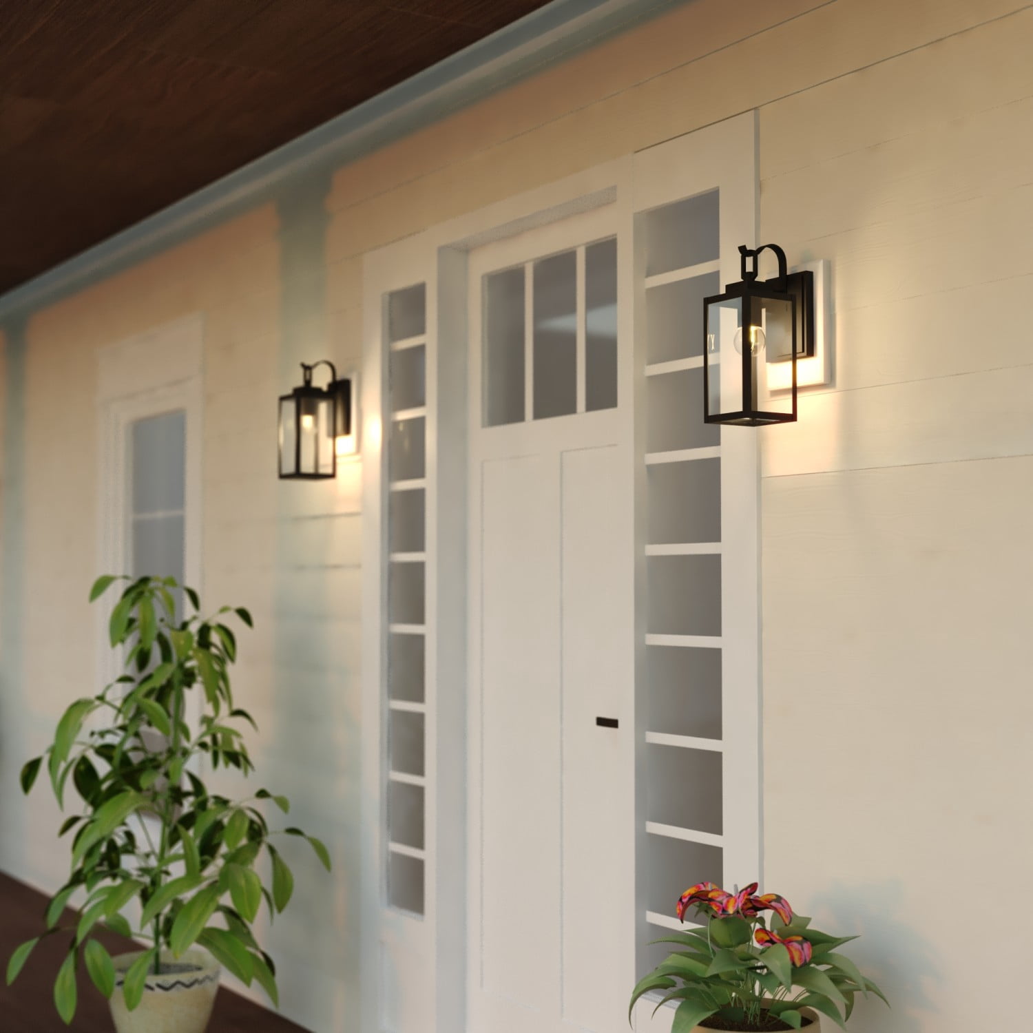 VAXCEL Clinton Matte Black Outdoor Wall Sconce Light Clear Glass Shade, Dimmable