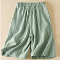 thumbnail image 5 of up to 60% off Gifts wycnly Womens Half Pants Casual Solid Cotton Linen Loose Straight Leg Shorts Ladies Leisure Wear Elastic Waist 1/2 Pants with Pockets Green XL, 5 of 7