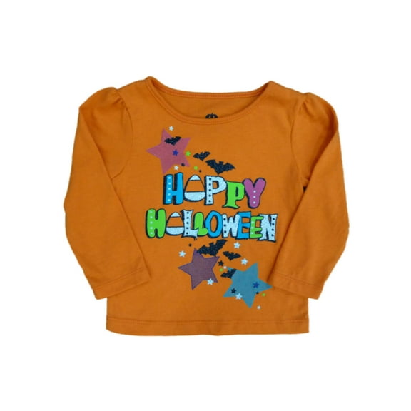 Infant & Toddler Girls Orange Happy Halloween Shirt Long Sleeved T-Shirt 4T