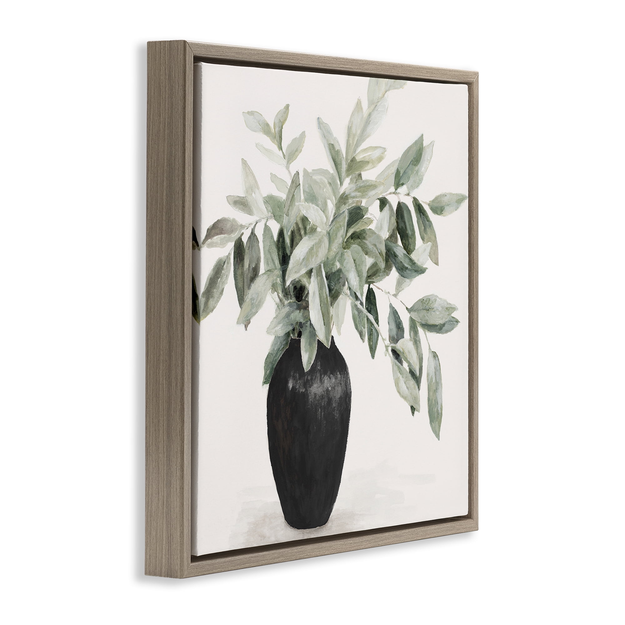 Stupell Industries Plant in Black Vase Botanical & Floral Painting Brown Floater Framed Art Print Wall Art, 25 x 25