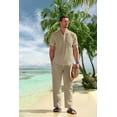 thumbnail image 3 of COOFANDY Men's Cotton Linen Sets 2 Piece Casual Blue Henley Shirt Short Sleeve Beach pants with Pockets Outfits, 3 of 7