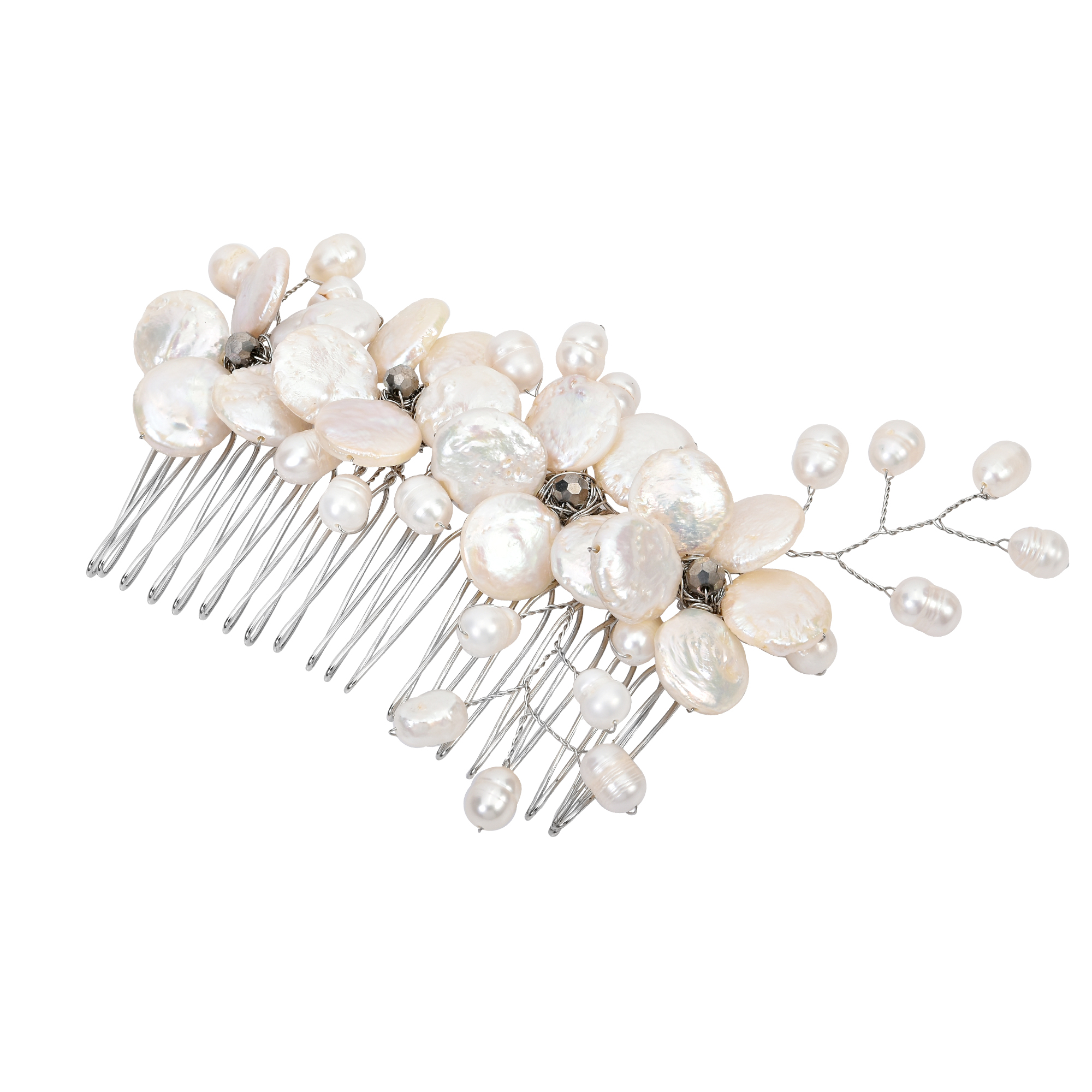 Floral Wreath Freshwater Coin Pearl Bridal Hair Comb - image 5 of 5
