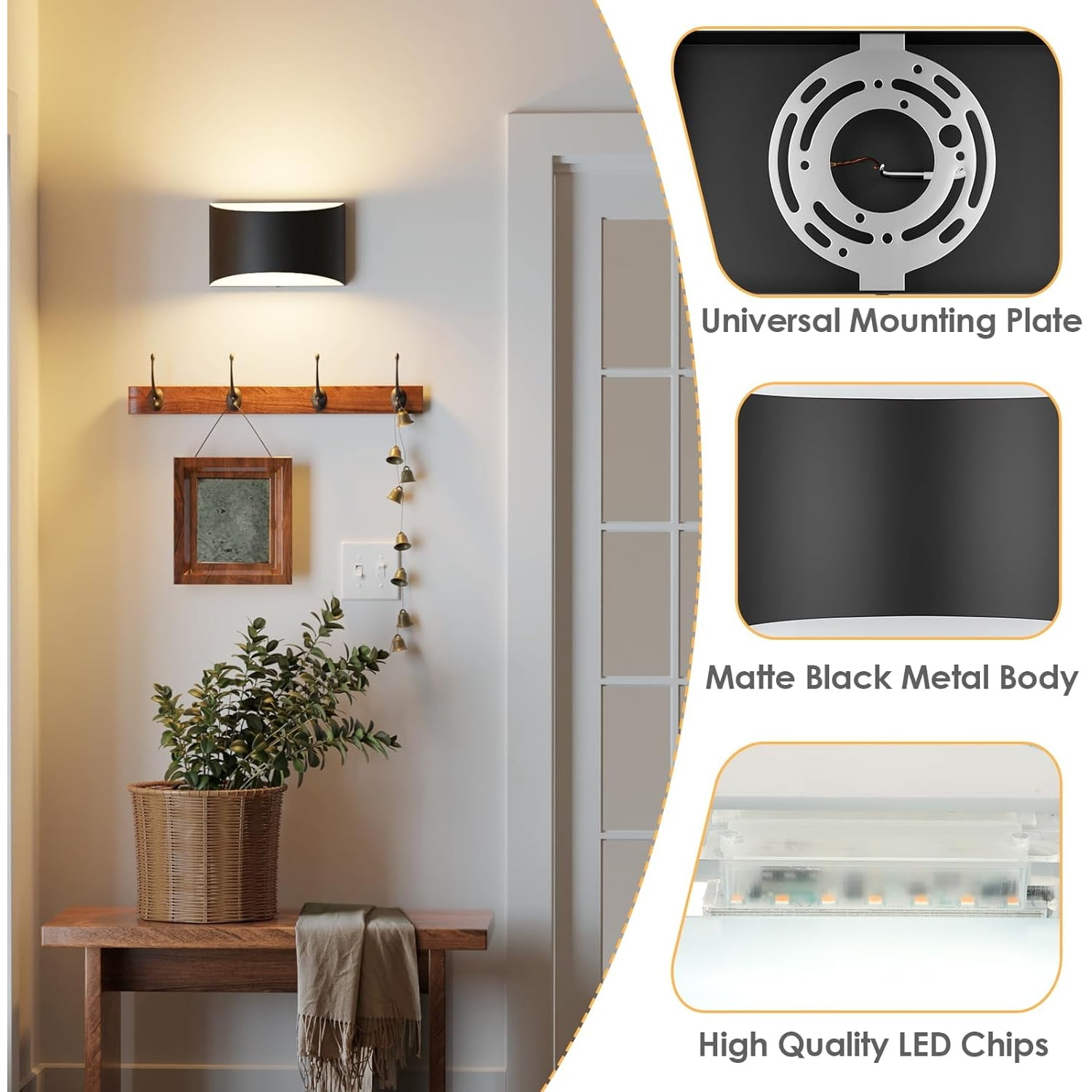 Modern LED Wall Sconces, 3000K Warm White Hardwired Wall Lights Set of 2, 10W Up and Down Wall Mount Light, Matte Black Indoor Sconces Wall Lighting