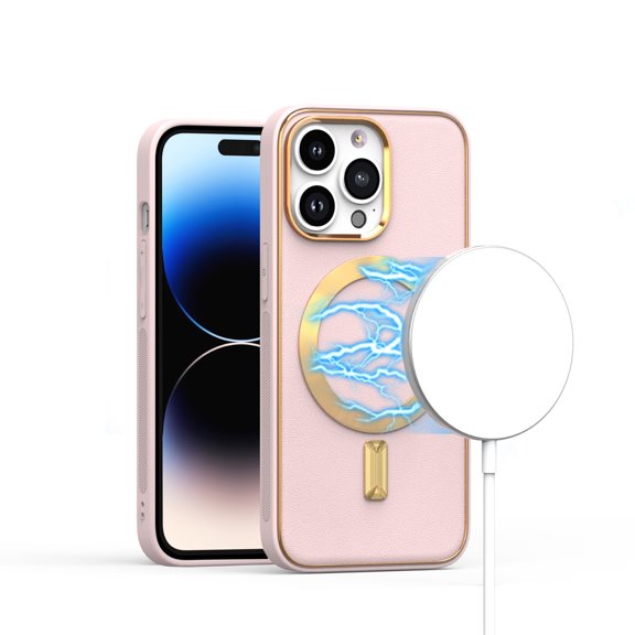 For iPhone 13/14 Ultimate PU Leather [Magnetic Circle] Beautiful Hybrid - Light Pink