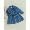 thumbnail image 3 of hirigin Kid Girl Shirt Dress, Solid Color Long Sleeve Turn-Down Collar Button Closure A-Line Dress for Spring Autumn, 3 of 8