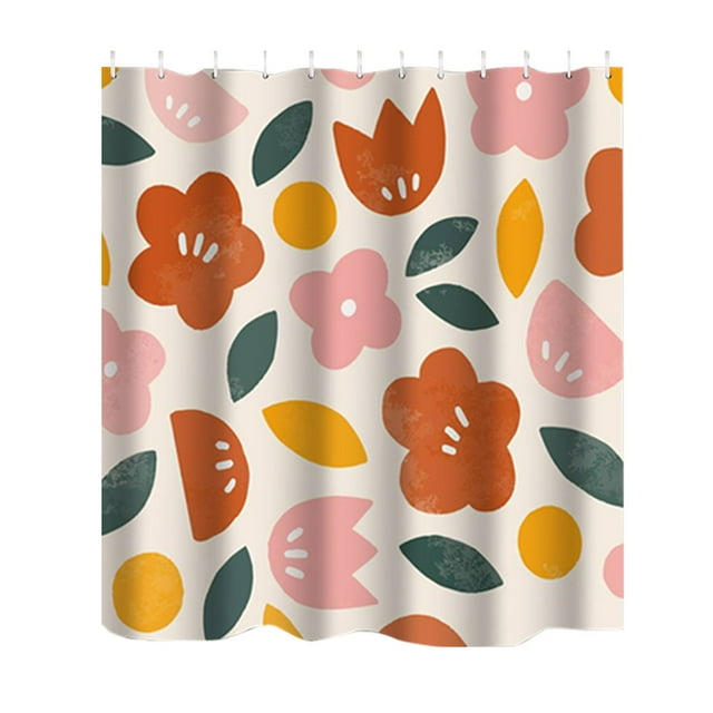 Bathroom Shower Curtain Abstract Flower Pattern Polyester Cloth Door Curtain for Bathroom Partition