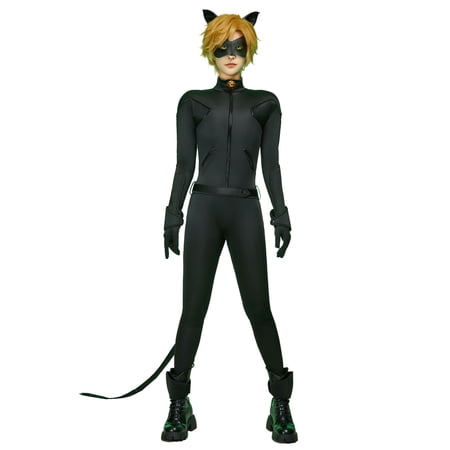 [Officially Licensed] Miraculous Cat Noir Costume Set Polyester Jumpsuit for Halloween, L