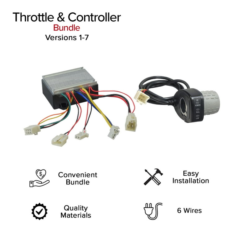electrical bicycle controller hb2430-dyd-fs 24V Control Module and Twist Throttle for Razor Dirt Quad - Kit for Dirt Quad - and LED Twist Throttle (6-Pin Connector) - Model HB2430-TYD6-FS-ROHS E300 (Versions 20+). 24V Controller for Razor E200