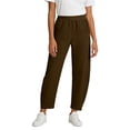 thumbnail image 3 of AKOEE Linen Barrel Pants for Women Back Elastic Pleated Beach Casual Summer Wide Leg Trouser with Pockets (L, Brown), 3 of 8